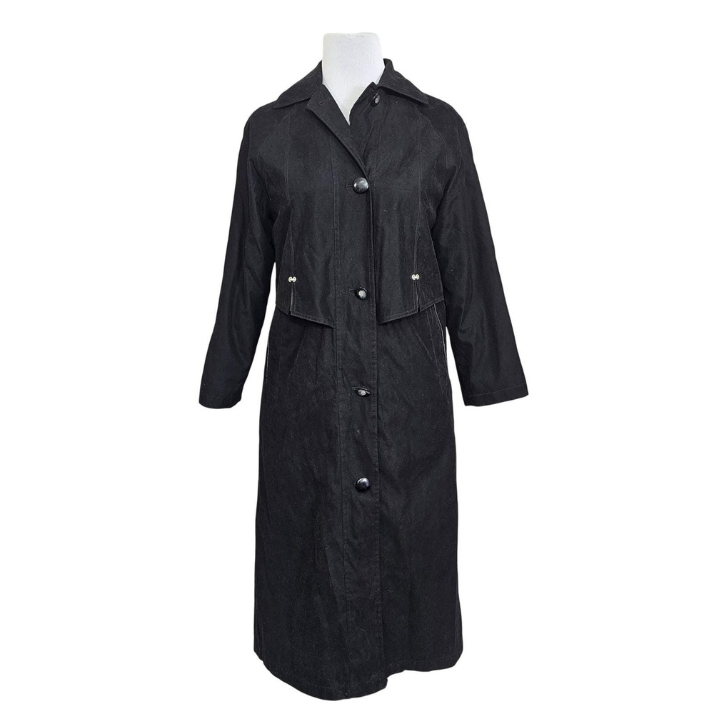 Vintage Regent Park Black Long Raincoat Field Coat Duster Womens 6‎ Petite